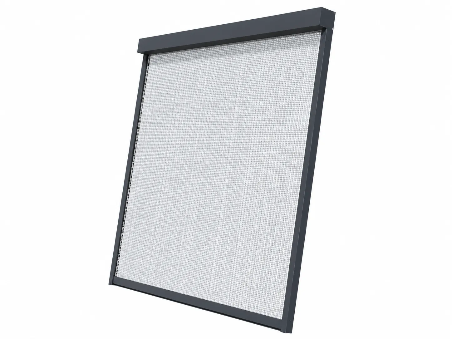 Model 100 motorised zip blind with mesh fabric and dark frame